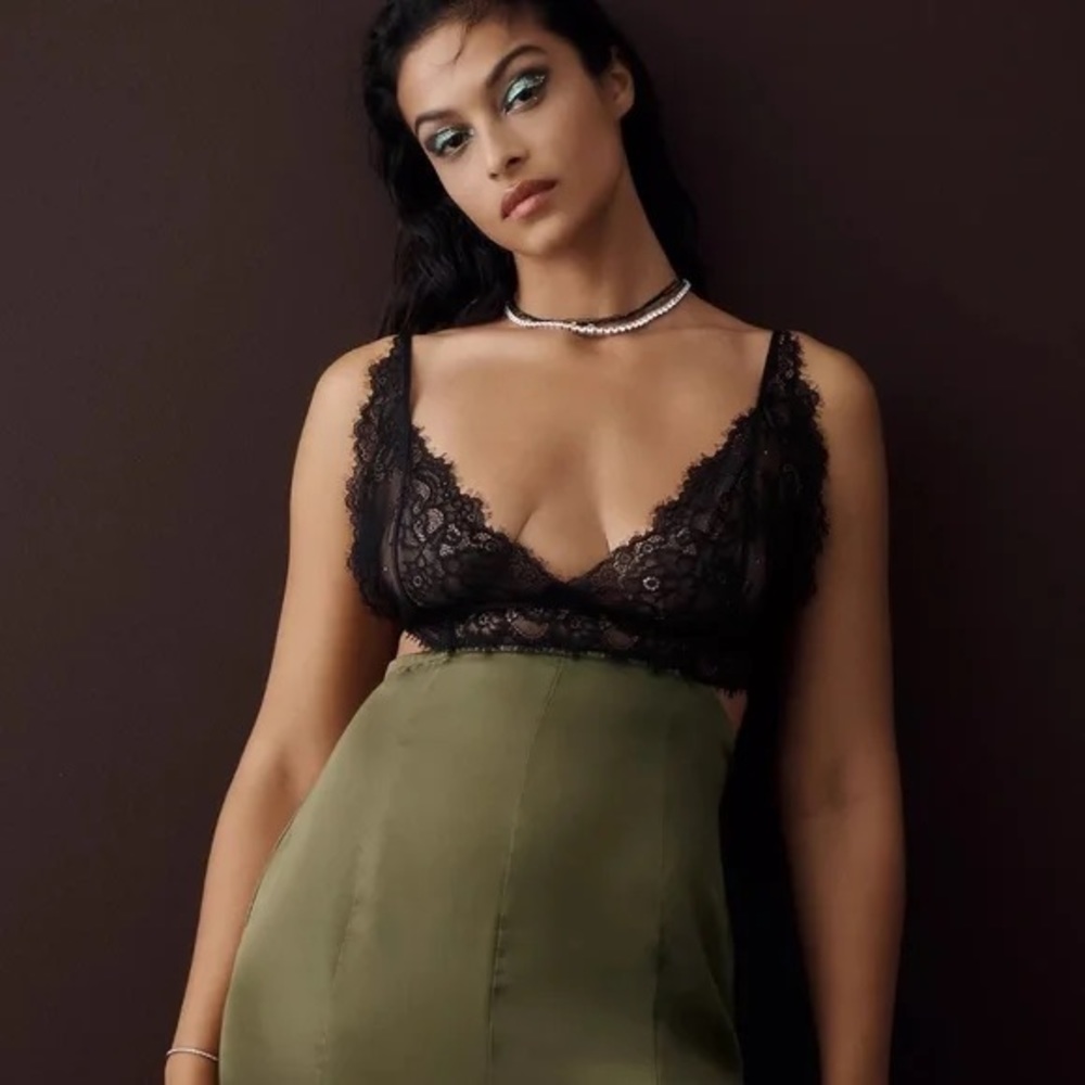 By Anthropologie Lace-Top Satin Chemise